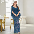 Plus Size Long-Sleeve Sequin Fishtail Dress