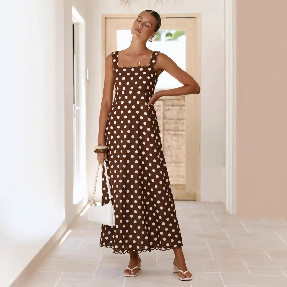 Polka-Dot French Lace-Hem Dress