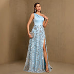 Women's One-Shoulder Sequin High-Slit Evening Dress