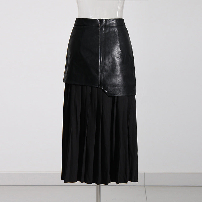 Personalized Street Contrast Color Leather Autumn Skirt