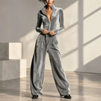 Velvet Long Sleeve Zip Up Jumpsuit