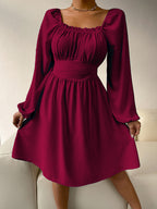 Women's Ruffle-Trim Square-Neck Lantern-Sleeve Dress