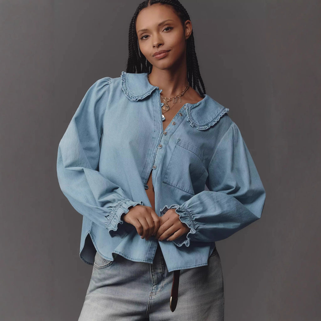 Women's Retro Lightweight Denim Long Sleeved Shirt