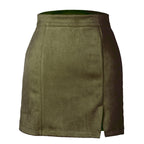 Suede Hip High Waist Zipper Autumn Winter A Line Skirt