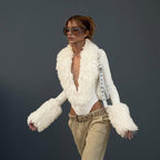 Women's Black Faux-Fur Trim Jumpsuit
