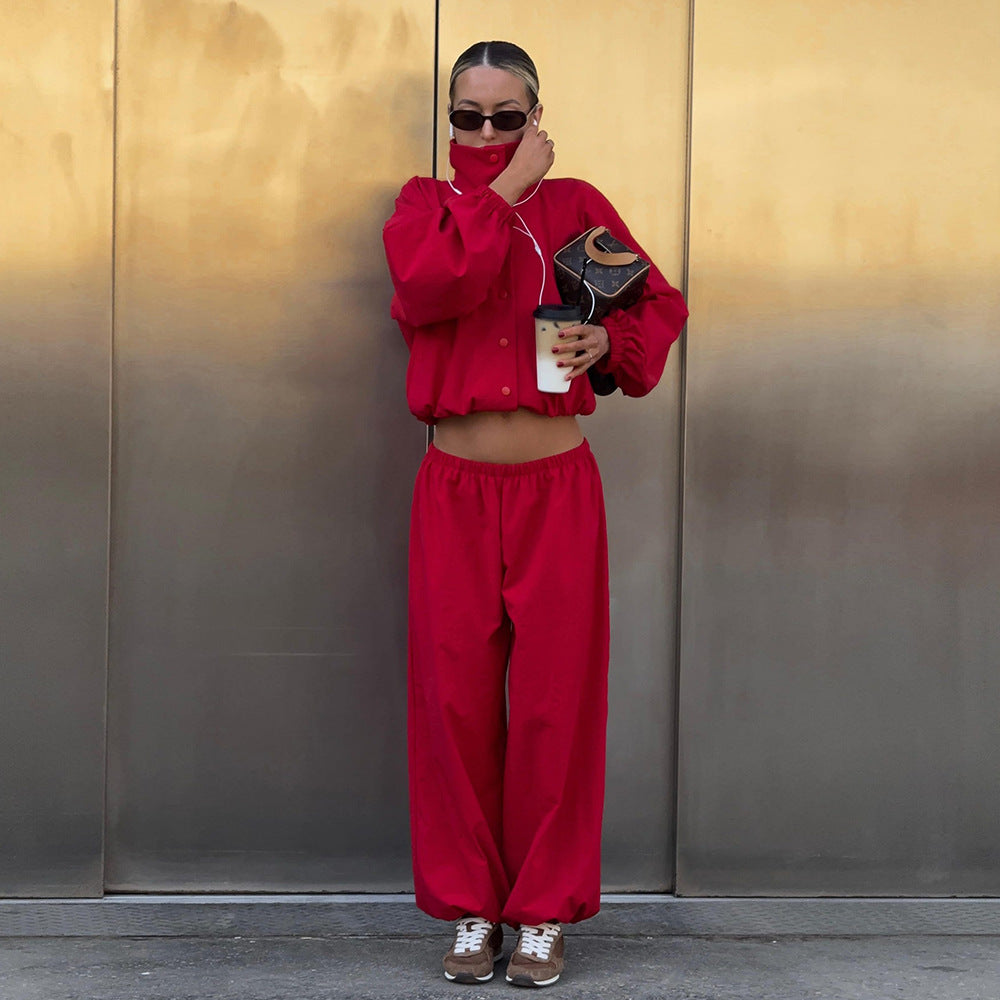 Women's Stand-Collar Coat and Pants Set