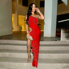 Women's Rhinestone Asymmetric Bodycon Dress