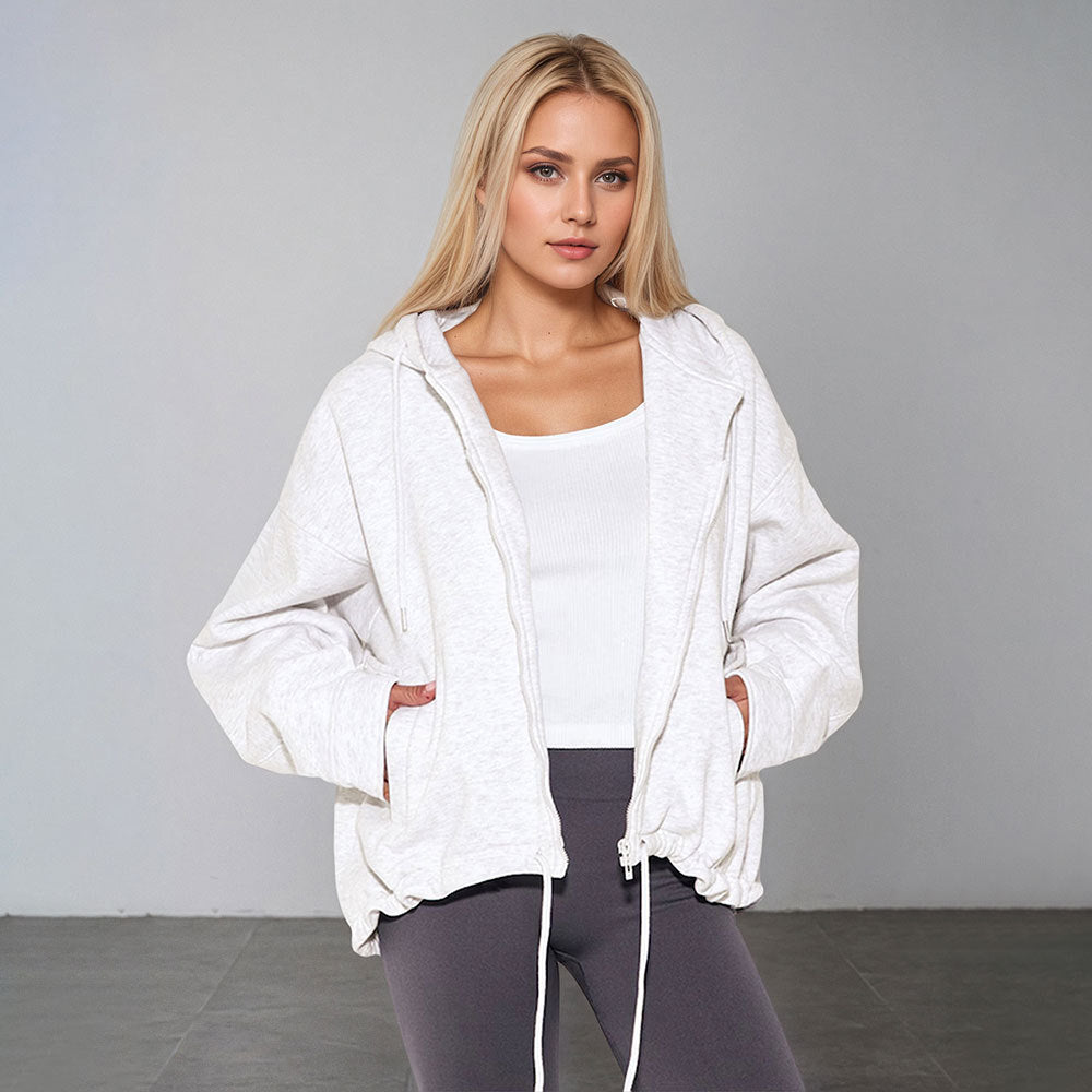 Women's Women Casual Hooded Zipper Polyester Knitted Women Casual Solid Color Original Coat