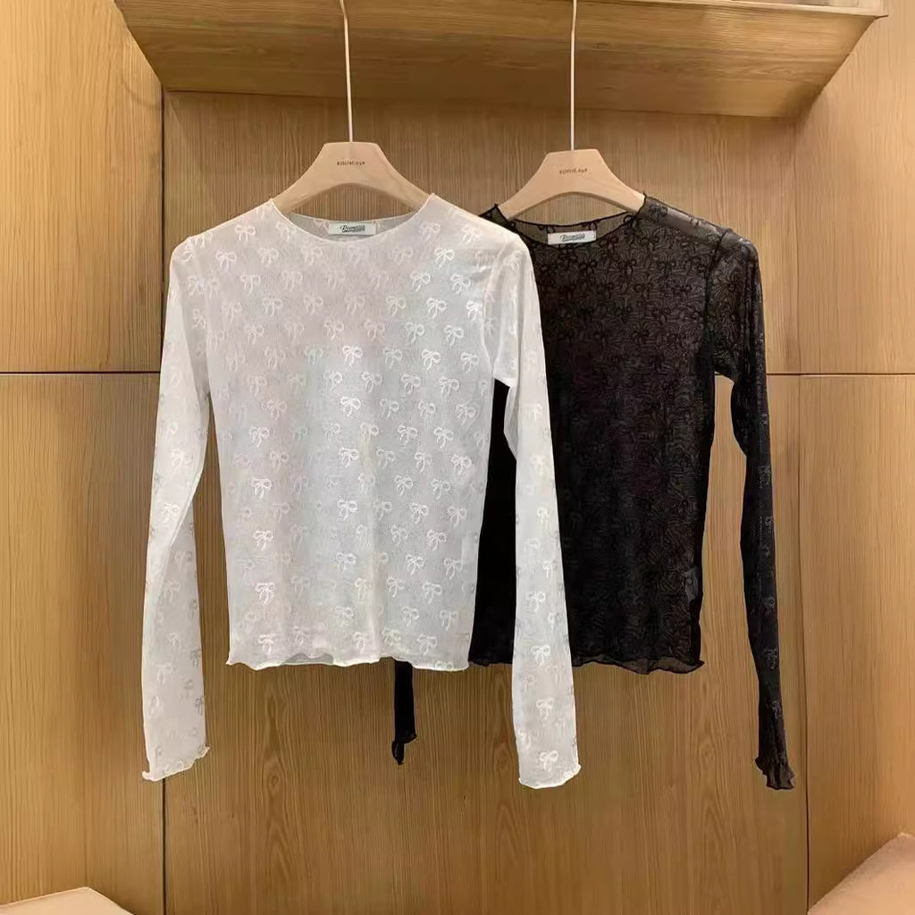 Women's Elastic Mesh Bottoming Shirt Long Sleeve T-Shirt Inner Wear