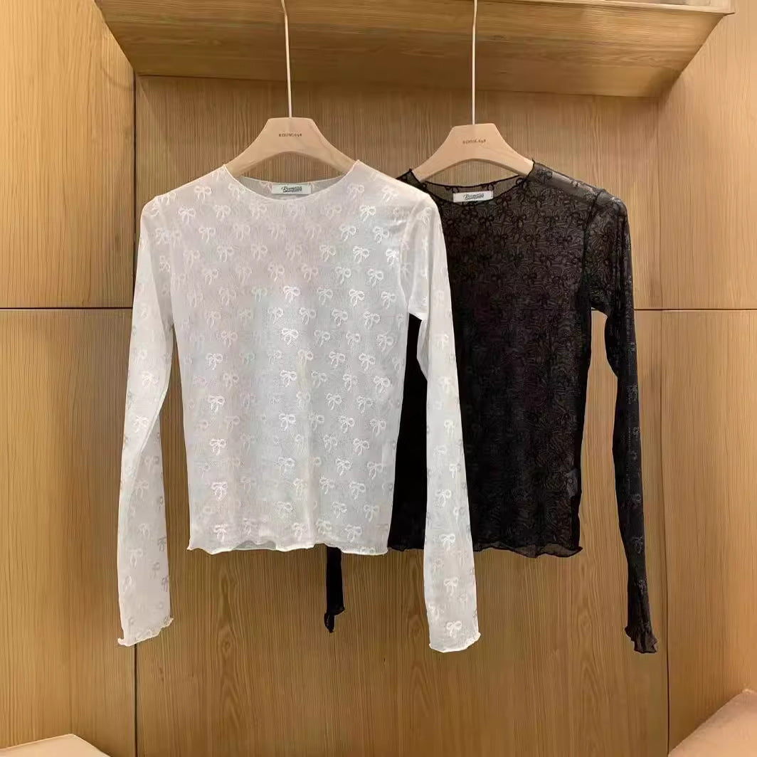 Women's Elastic Mesh Bottoming Shirt Long Sleeve T-Shirt Inner Wear