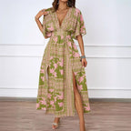 Women's V-Neck Floral Smocked Butterfly-Sleeve Maxi Dress