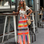 Striped Printing Elastic Waist Big Hem Skirt