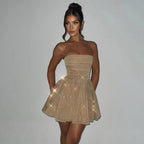 Women's Dress Trend Mesh Stitching off Neck Tube Top Backless Short Dress for
