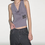 Women's Pleated Cowl Neck Sleeveless Top