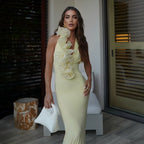 Women's Summer Elegant Halter Deep V Plunge Dress Sexy Backless Sheath Dress