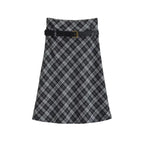 Retro High Waist With Belt Twill Brushed Plaid Autumn Skirt