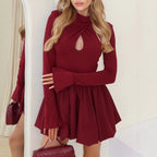 Women's Cutout Ruched Long-Sleeve Mini Dress