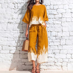Casual Ladies Printing Tie Dye Straight Leg Pants Set for Women
