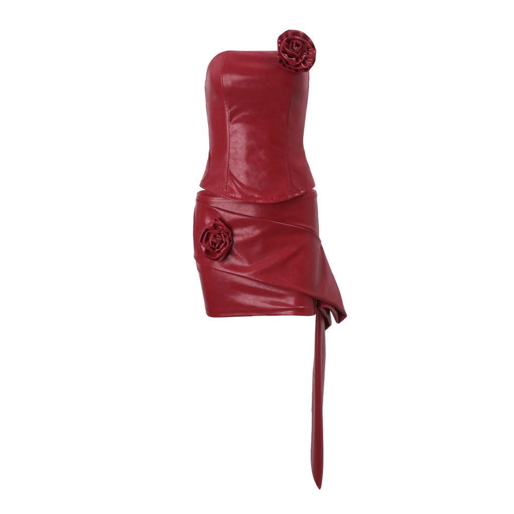 Women's Autumn French Three Dimensional Vest and Skirt Two-Piece Set
