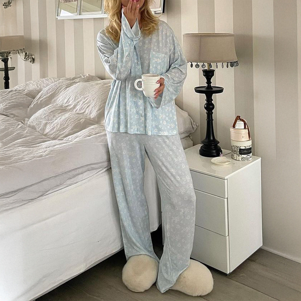 Clothing Autumn Vacation Long-Sleeve Shirt Straight Leg Trousers