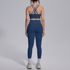 Nude Feel Solid Color Sexy Cross Shoulder Strap Beauty Back Exercise Trousers Running Fitness Pants Yoga Set