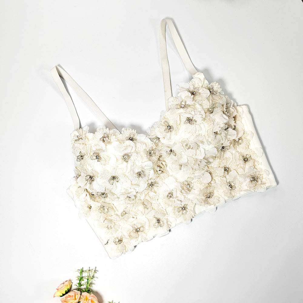 's Three Dimensional Floral Beaded Camisole Elegant Graceful