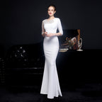 Women's Diamond Bridal Long Sleeve Dinner Fishtail Evening Dress Formal Gown