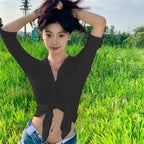 Women's Down Collar Single Breasted Cardigan Slim Fit Korean Shirt