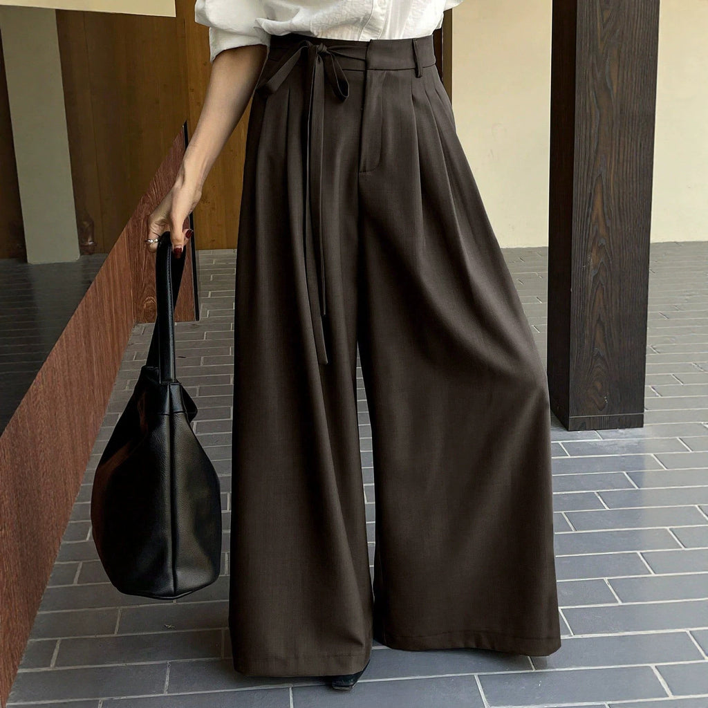 Loose A line High Waist Casual Simple Small Wide Pants Office High End Old Money Drape French Work Pant