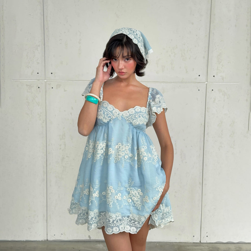 Women's Lace-Embroidered Puff Sleeve Mini Dress