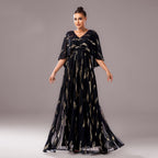 Women's Sequin V-Neck Half Sleeve Evening Maxi Dress