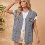 Washed Denim Multi Pocket Vest