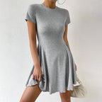Women's Crew-Neck Short-Sleeve A-Line Mini Dress