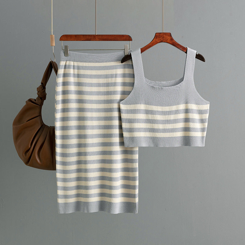 Women's Contrast Striped Knitted Camisole Summer Outer Vest