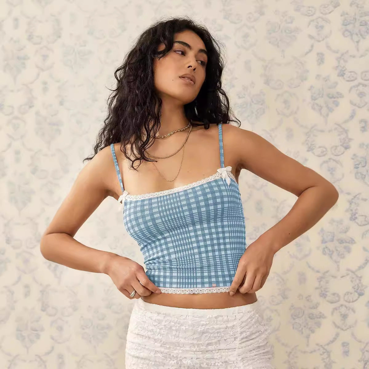 Women's Plaid Lace Tank Top