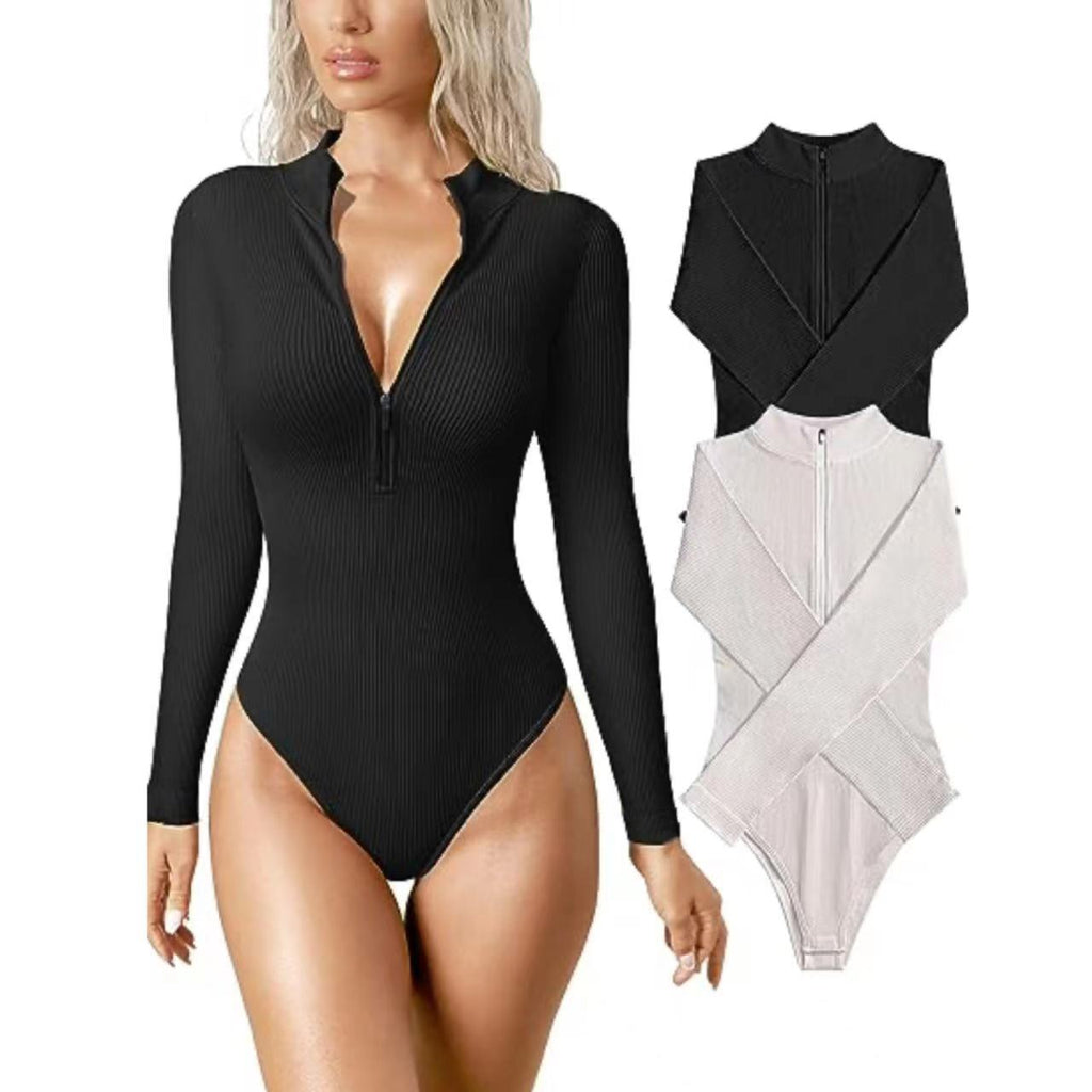 Ribbed Zip Front Long Sleeve Jumpsuit