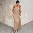 V-Neck Backless Sleeveless A-Line Midi Dress