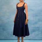 Women's Denim Square-Neck Button-Front Dress