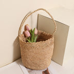 Women's Raffia One-Shoulder Straw Bucket Bag
