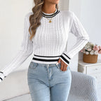 Women Clothing Autumn Winter Contrast Color Striped round