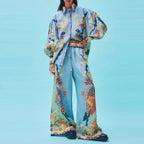 Women's Floral Shirt and Wide-Leg Pants Set