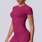 Seamless Knitted Short Sleeve round Neck Exercise T shirt Running Fitness Top Slim Fit Breathable Yoga Short Sleeve