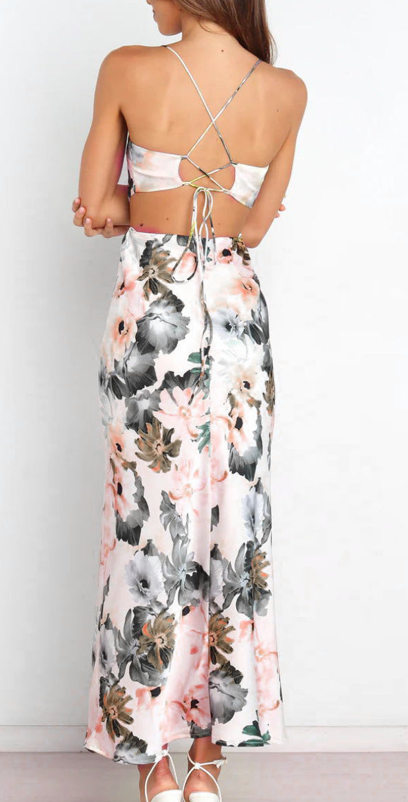 Lace Printing Satin Elegant Dress