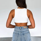 's Rhinestone Tassel Vest Crew Neck Sunken Stripe Short Cropped