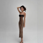 Leopard Sequin Tube-Top Maxi Dress