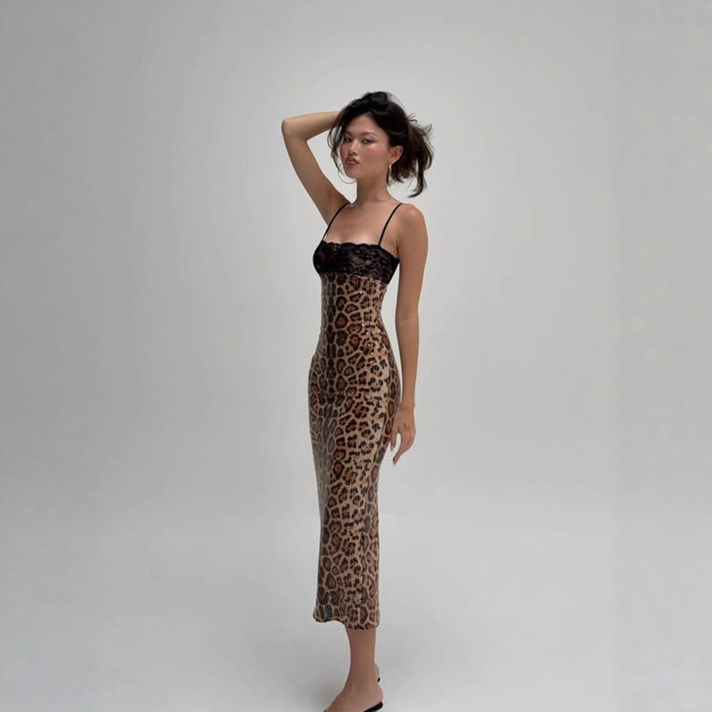 Leopard Sequin Tube-Top Maxi Dress