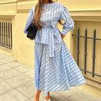 Striped Skirt Set round Neck Long Sleeve