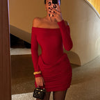 Off-Shoulder Ruched Bodycon Mini Dress