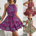 Women's Spring Summer Casual Tied Lotus Leaf Large Swing Floral Dress Women Clothing