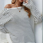 Women's Striped Long Sleeve Backless Cross Top